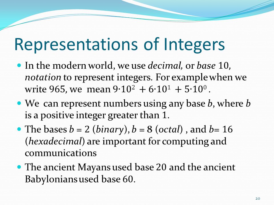 Representations of Integers