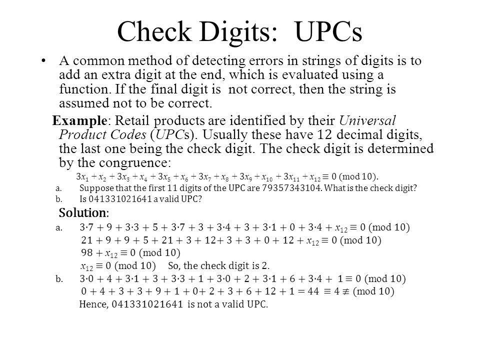 Check Digits: UPCs