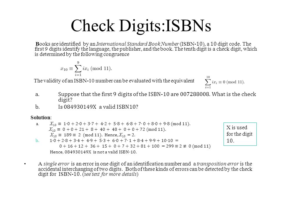 Check Digits:ISBNs