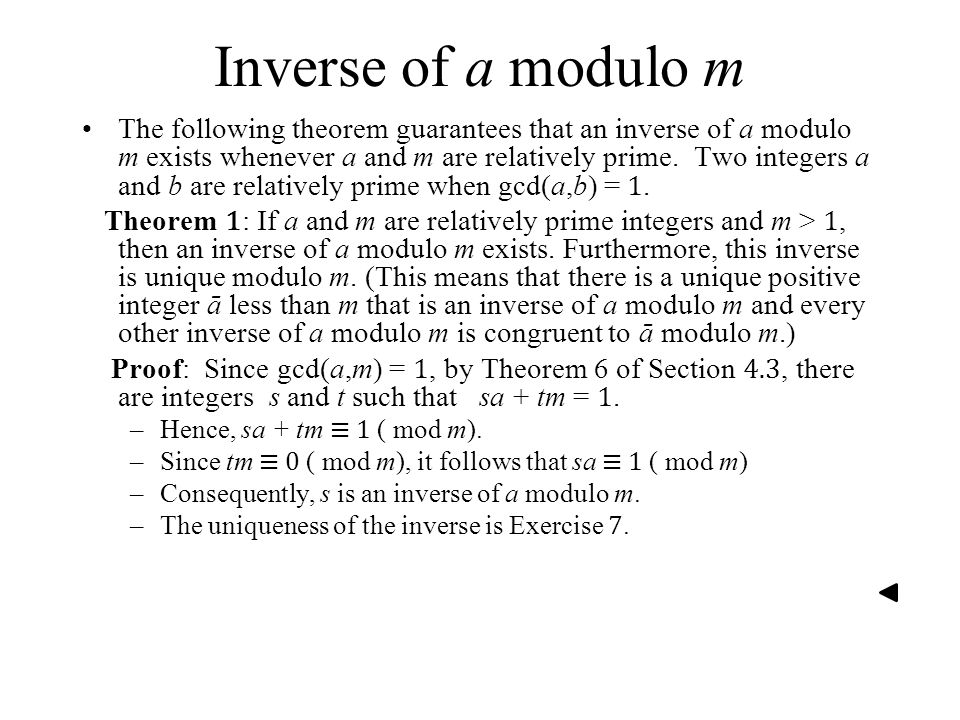 Inverse of a modulo m