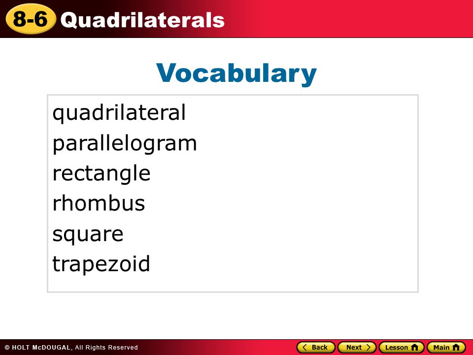 Vocabulary quadrilateral parallelogram rectangle rhombus square