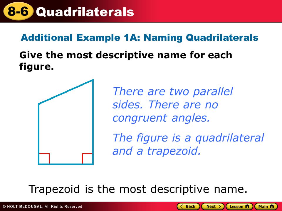 Additional Example 1A: Naming Quadrilaterals
