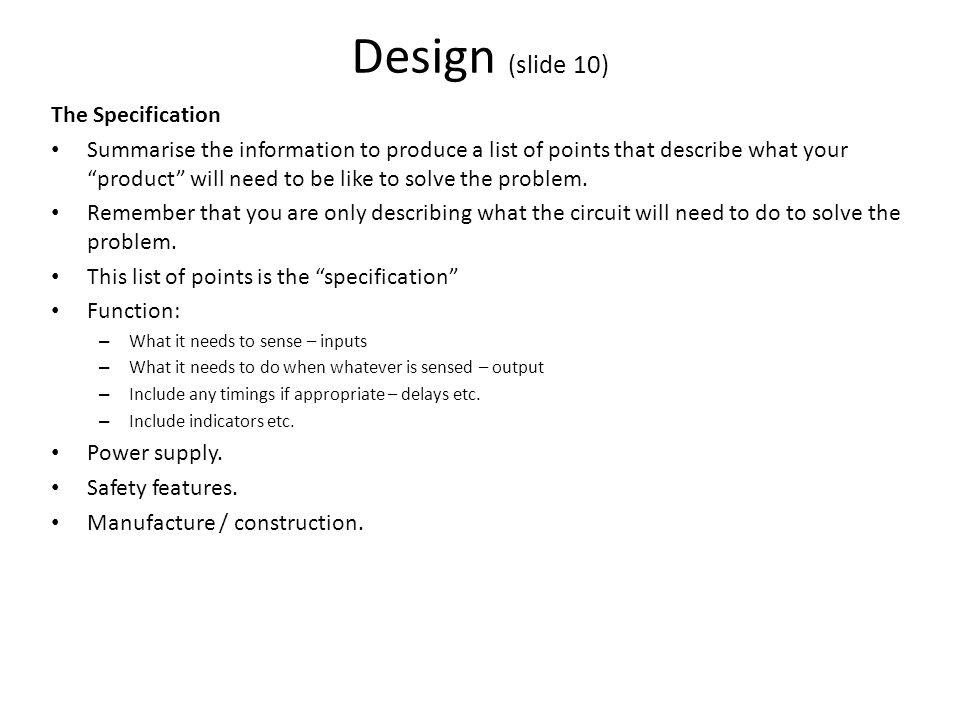Design (slide 10) The Specification