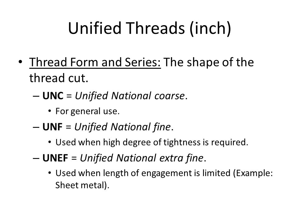 Unified National Coarse Thread Chart
