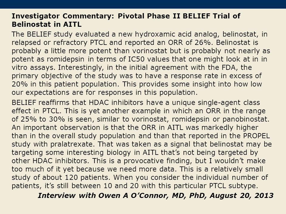 Investigator Commentary: Pivotal Phase II BELIEF Trial of Belinostat in AITL