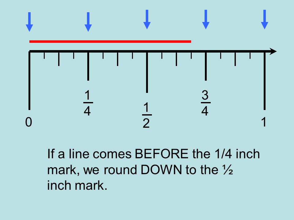 If a line comes BEFORE the 1/4 inch mark, we round DOWN to the ½ inch mark.