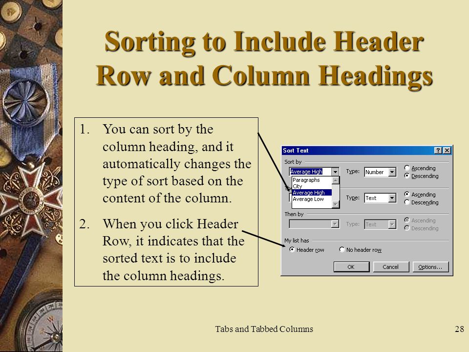 Sorting to Include Header Row and Column Headings