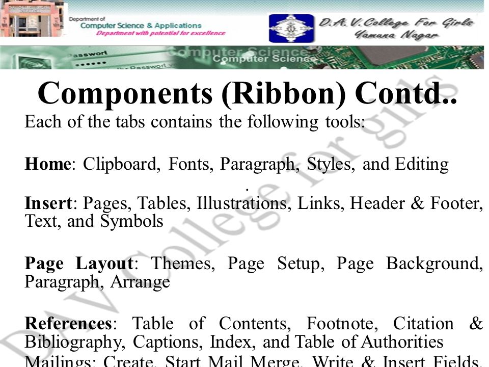 Components (Ribbon) Contd..