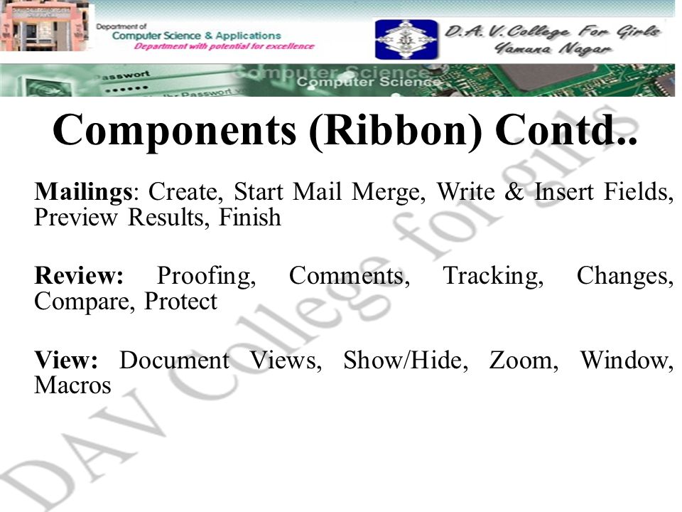 Components (Ribbon) Contd..