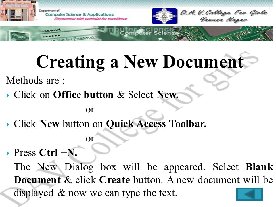 Creating a New Document