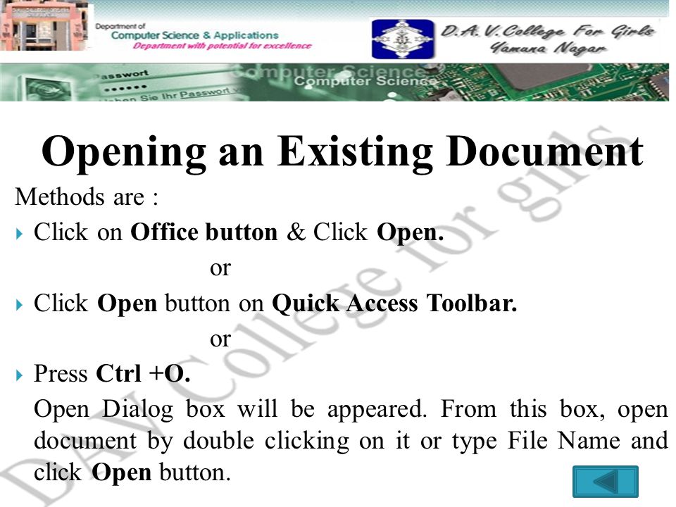 Opening an Existing Document