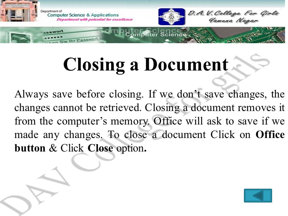Closing a Document
