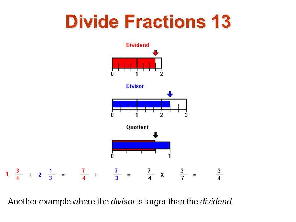 Divide Fractions 13 Another example where the divisor is larger than the dividend.