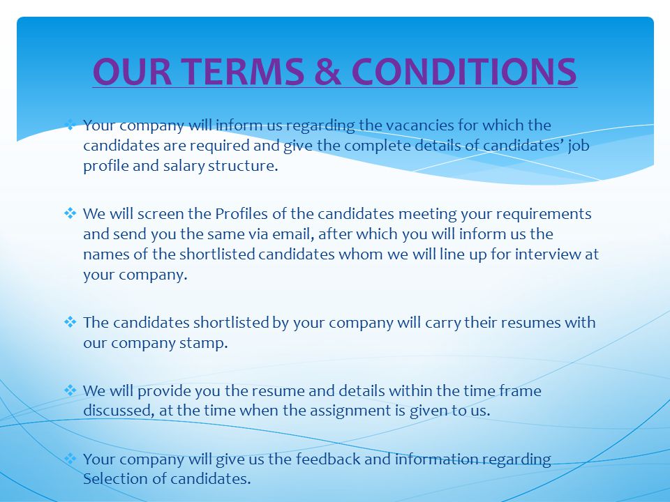 OUR TERMS & CONDITIONS