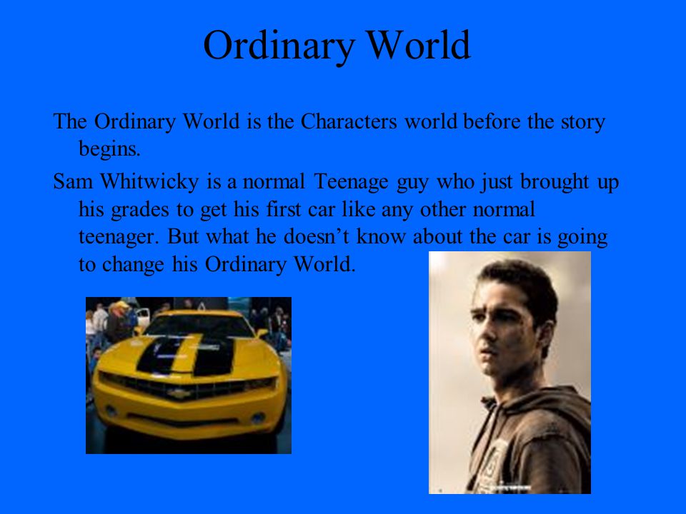 Ordinary World The Ordinary World is the Characters world before the story begins.