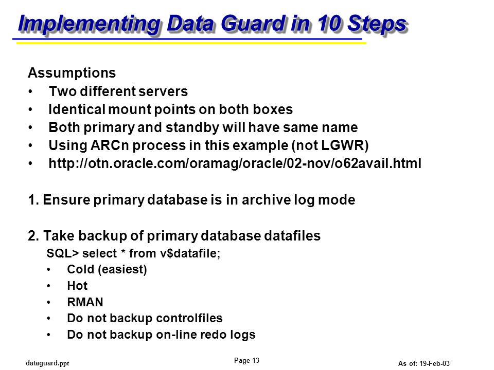 Implementing Data Guard in 10 Steps
