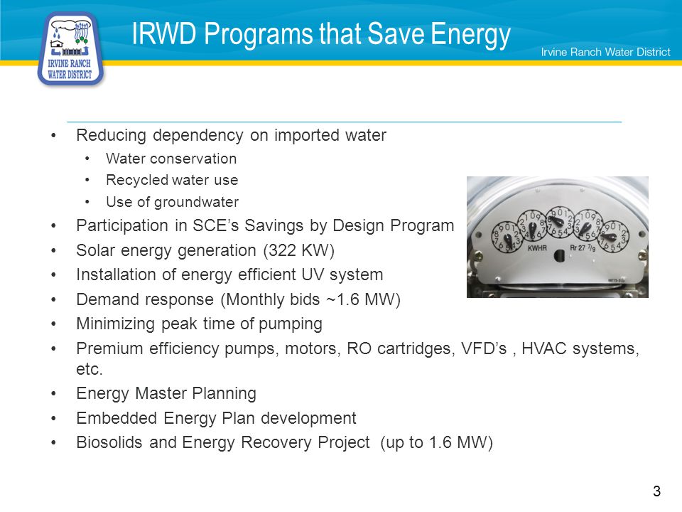 IRWD Programs that Save Energy
