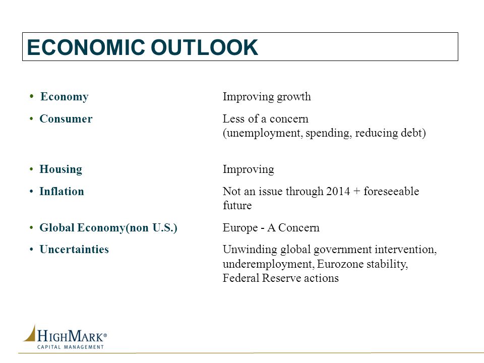 ECONOMIC OUTLOOK Economy Improving growth