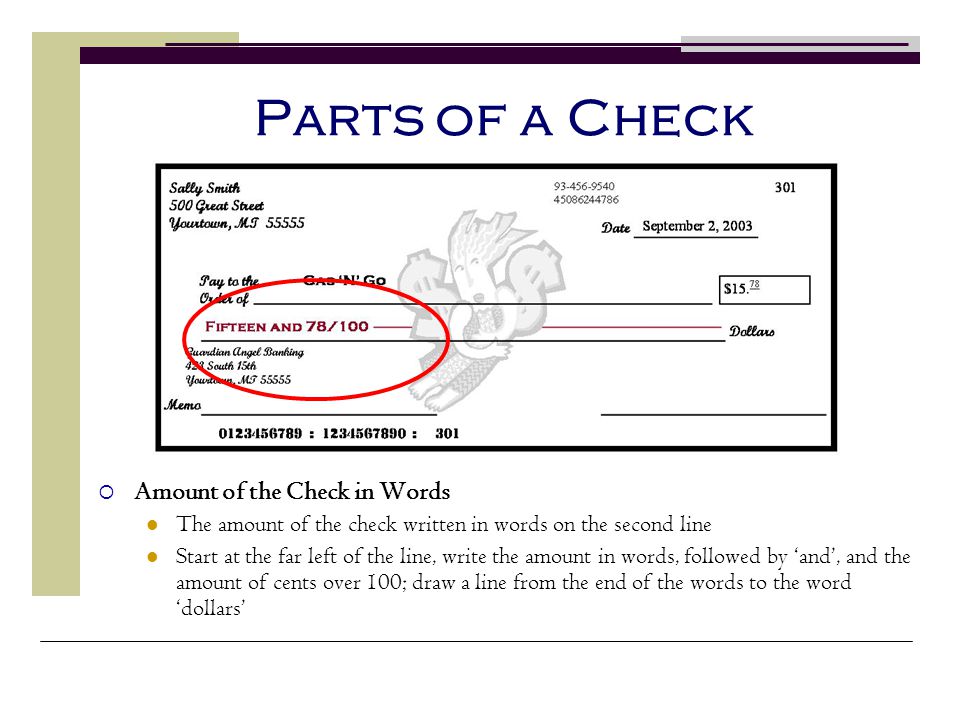 Parts of a Check Amount of the Check in Words