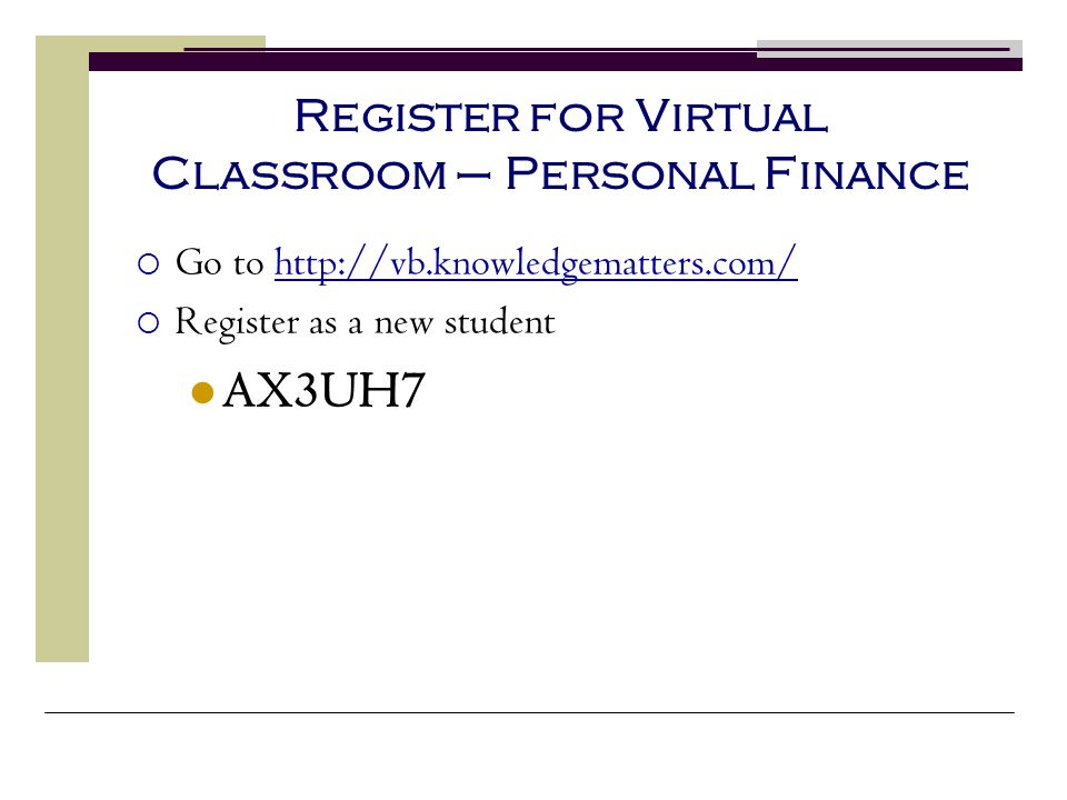 Register for Virtual Classroom – Personal Finance