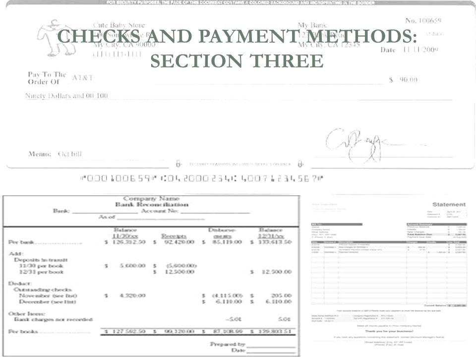 CHECKS AND PAYMENT METHODS: SECTION THREE