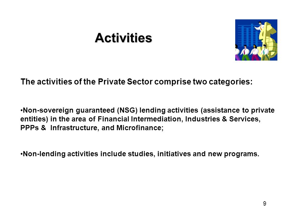 Activities The activities of the Private Sector comprise two categories: