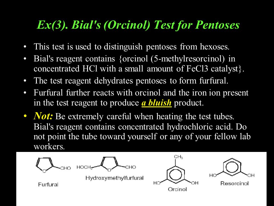 Ex(3). Bial s (Orcinol) Test for Pentoses
