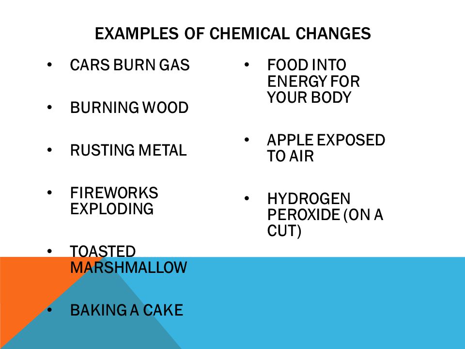 EXAMPLES OF CHEMICAL CHANGES