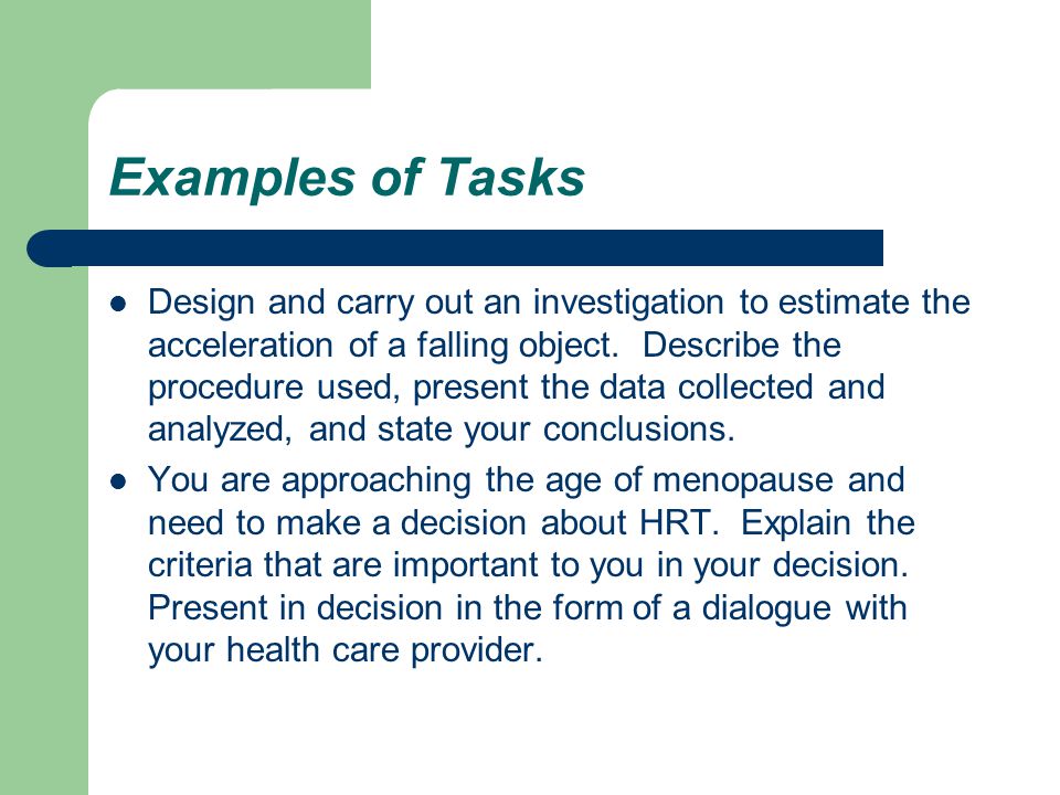 Examples of Tasks