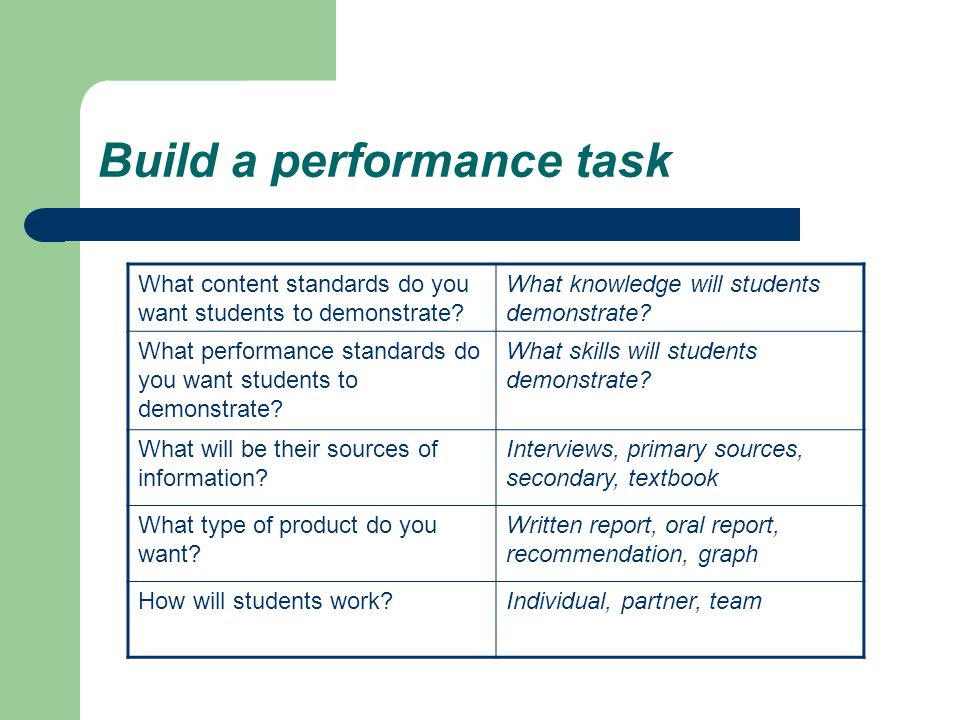 Build a performance task