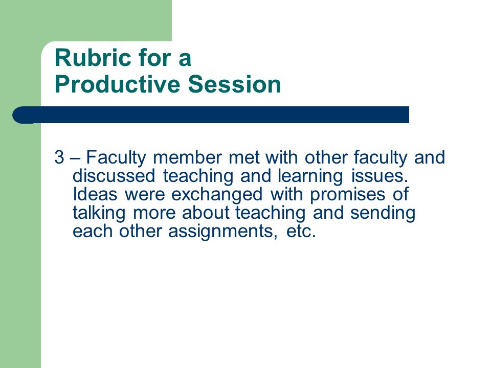 Rubric for a Productive Session
