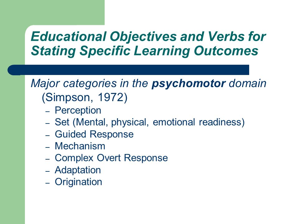 Educational Objectives and Verbs for Stating Specific Learning Outcomes