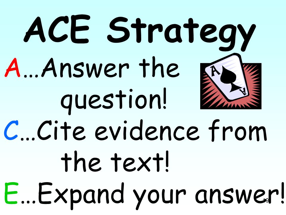 ACE Strategy A…Answer the question! C…Cite evidence from the text!