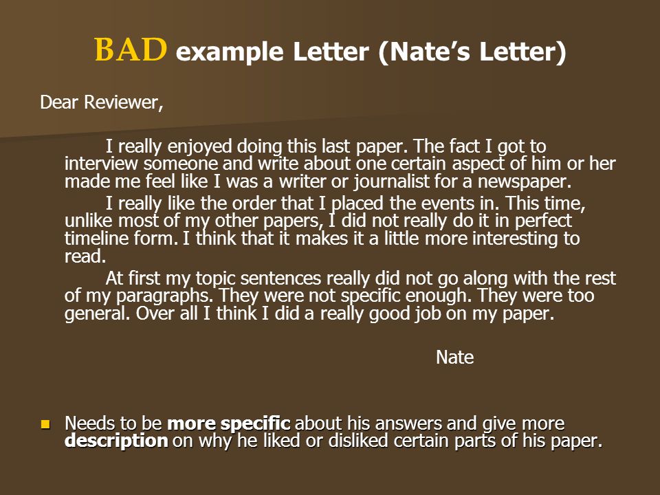 BAD example Letter (Nate’s Letter)