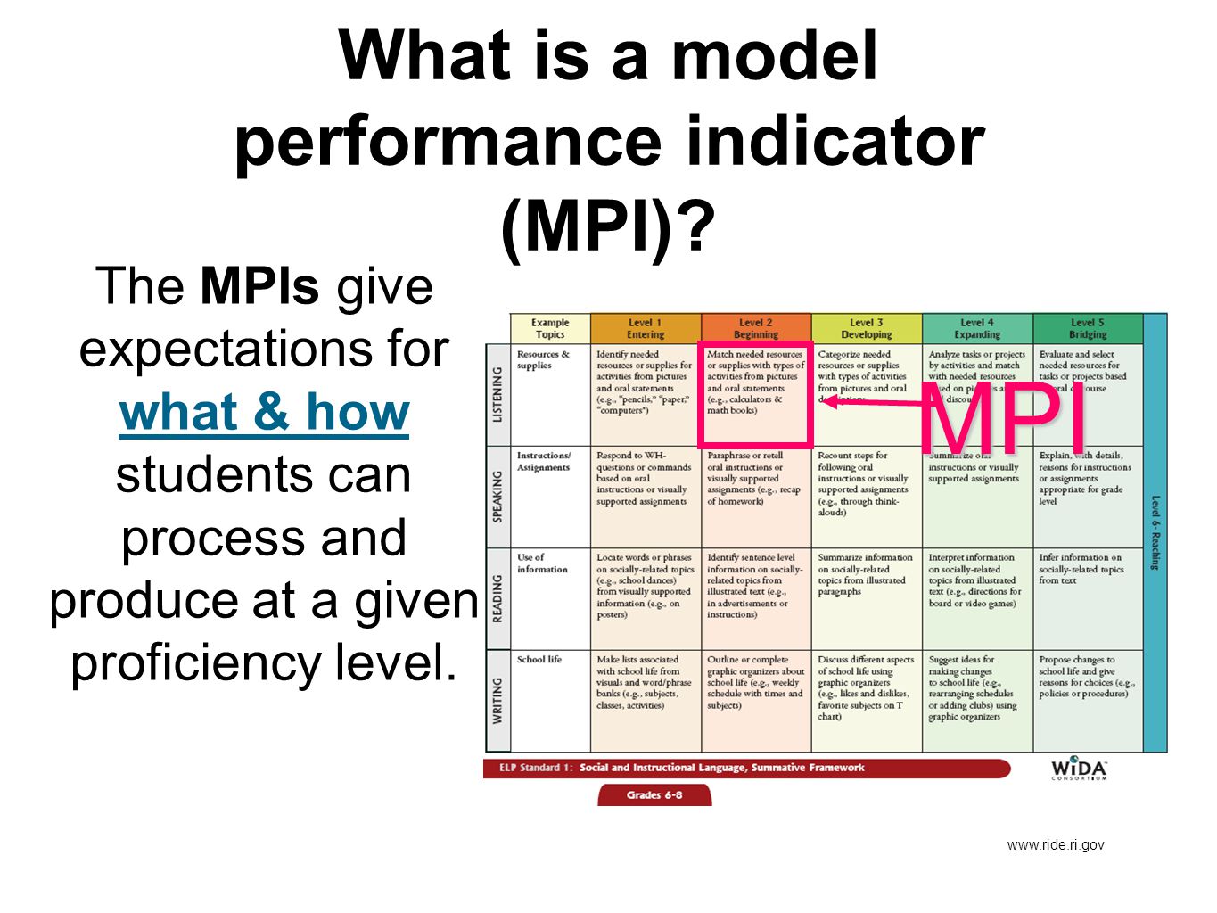 What is a model performance indicator (MPI)
