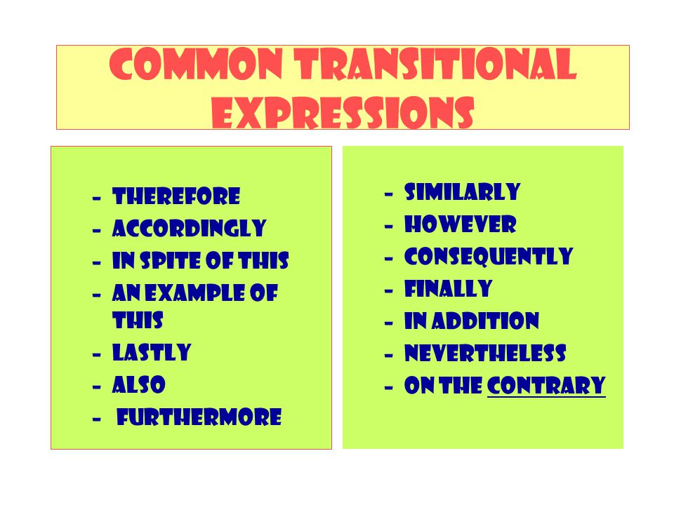 Common transitional expressions