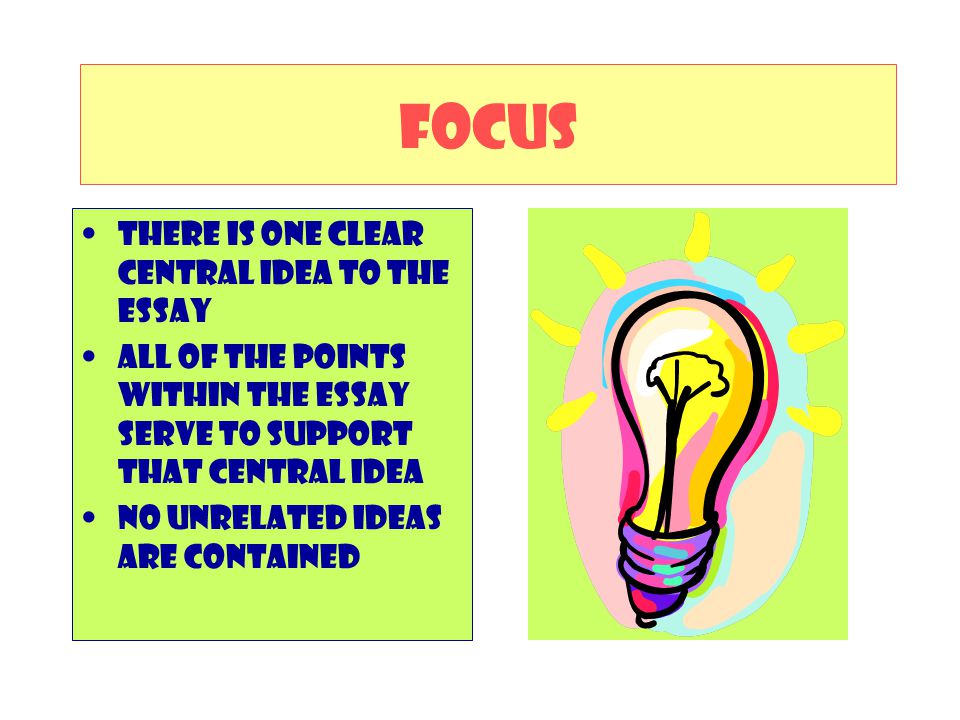 FOCUS There is one clear Central idea to the essay
