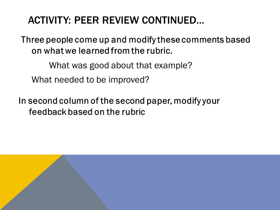 Activity: peer review continued…