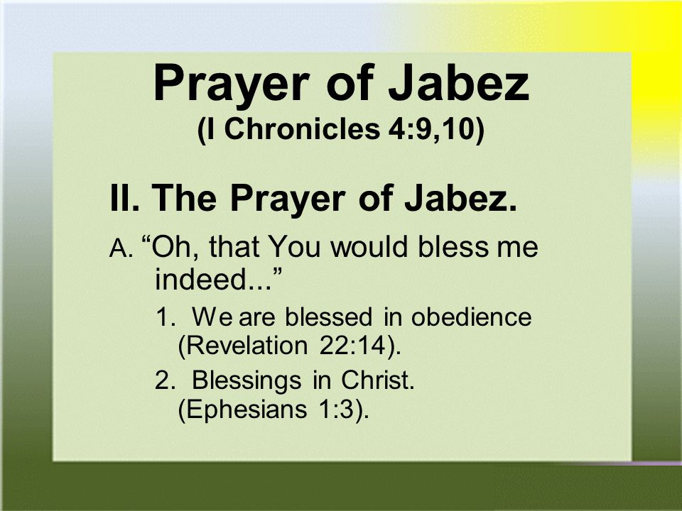 Prayer of Jabez (I Chronicles 4:9,10)