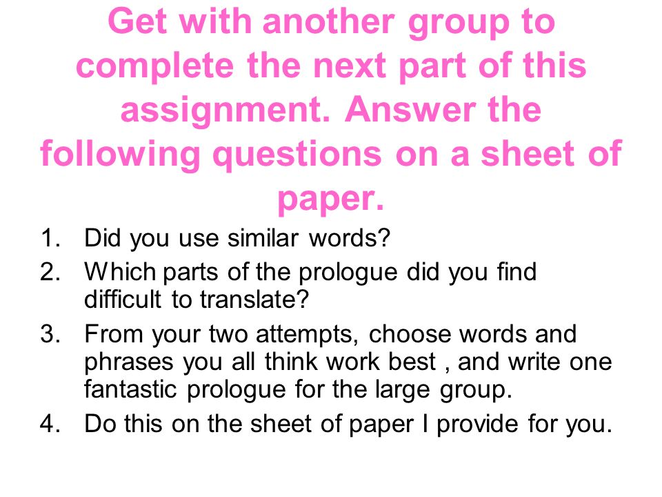 Get with another group to complete the next part of this assignment
