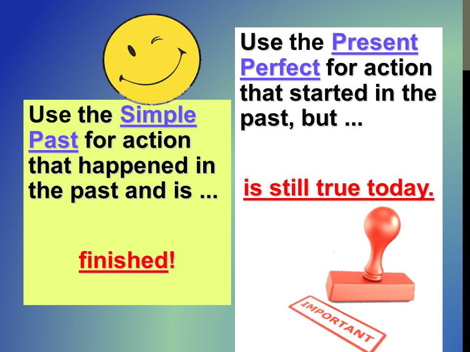 Use the Present Perfect for action that started in the past, but ...
