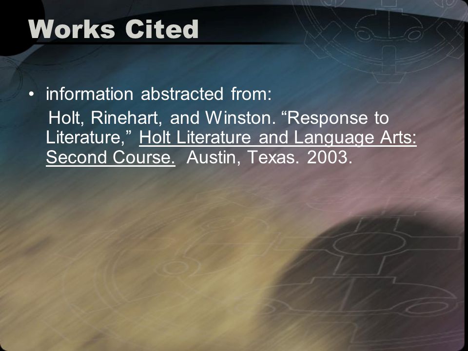 Works Cited information abstracted from: