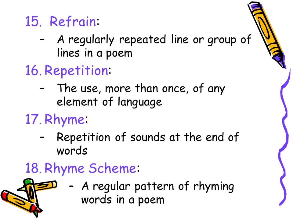 15. Refrain: Repetition: Rhyme: Rhyme Scheme: