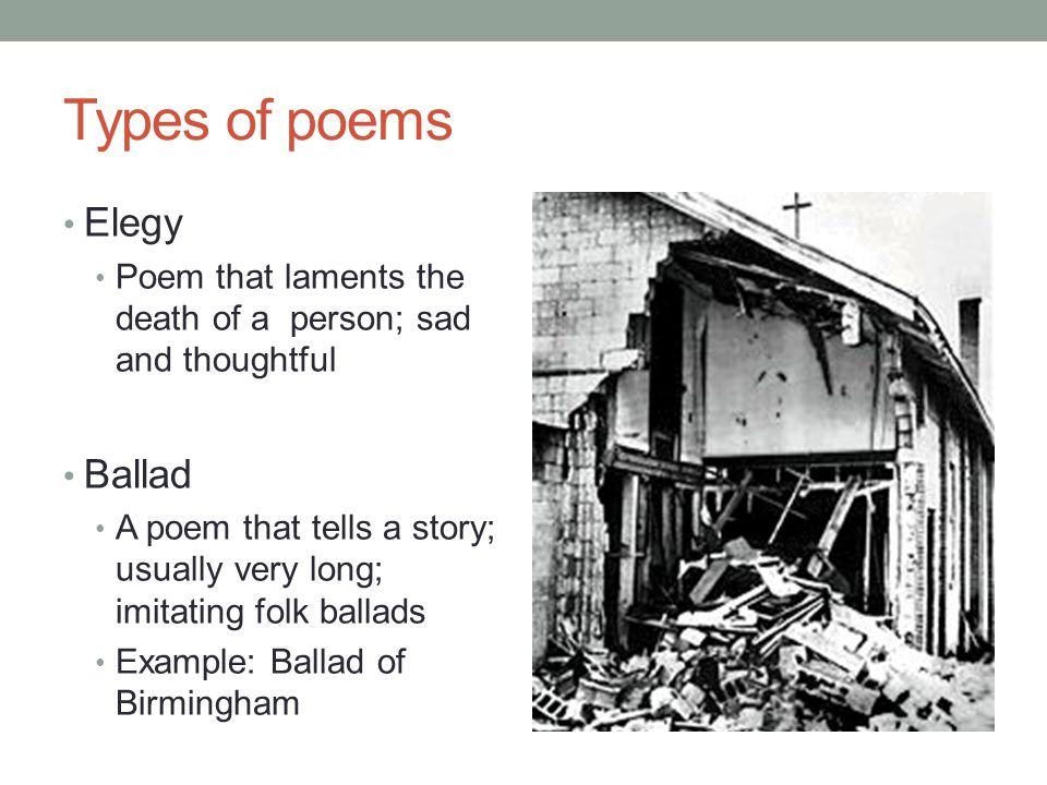 Types of poems Elegy Ballad