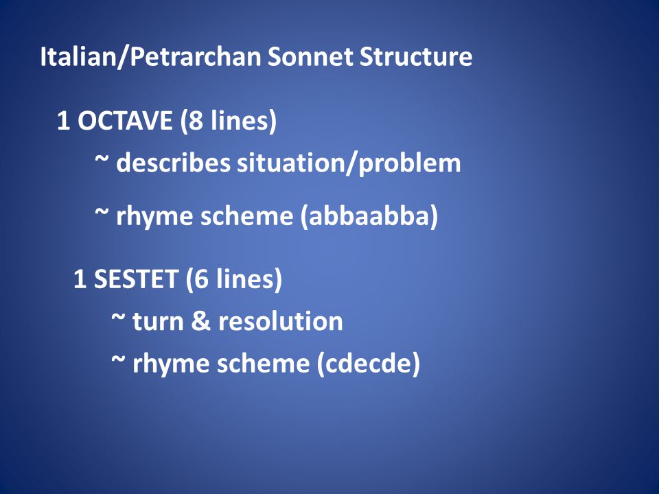 Italian/Petrarchan Sonnet Structure