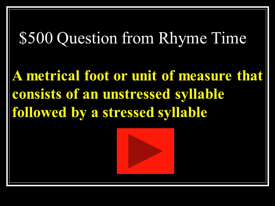 $500 Question from Rhyme Time