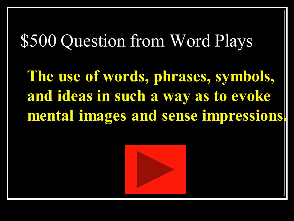$500 Question from Word Plays