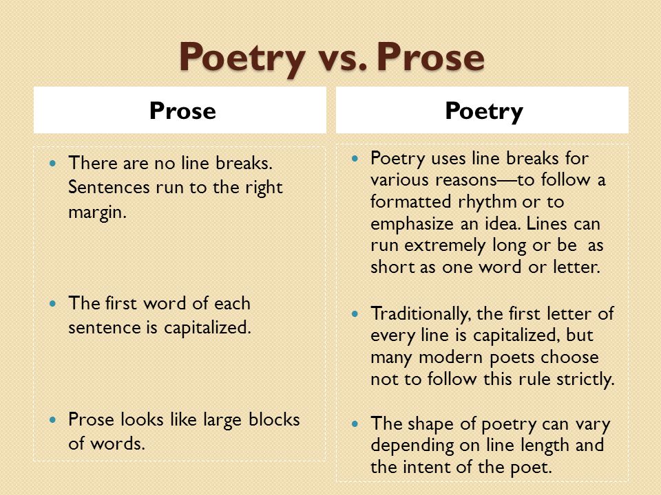 Poetry vs. Prose Prose Poetry