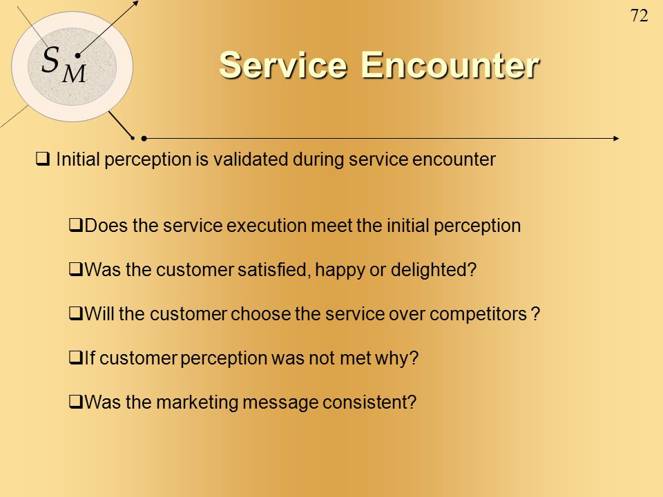 Service Encounter Initial perception is validated during service encounter. Does the service execution meet the initial perception.
