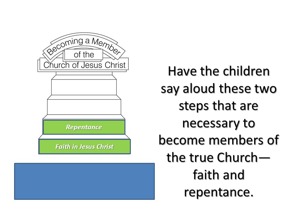Have the children say aloud these two steps that are necessary to become members of the true Church—faith and repentance.